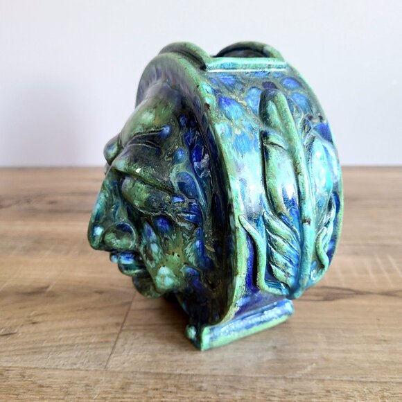 Rare handmade pottery whimsical vase or money saver with face image. Signed. - Picture 6 of 13